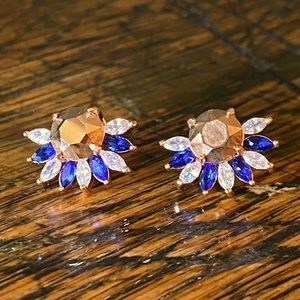 Rose Gold and Blue Stone Earrings